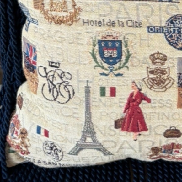 Orient Express Venice Paris Train Tapestry Fringed Throw Pillow 14” - Picture 6 of 7